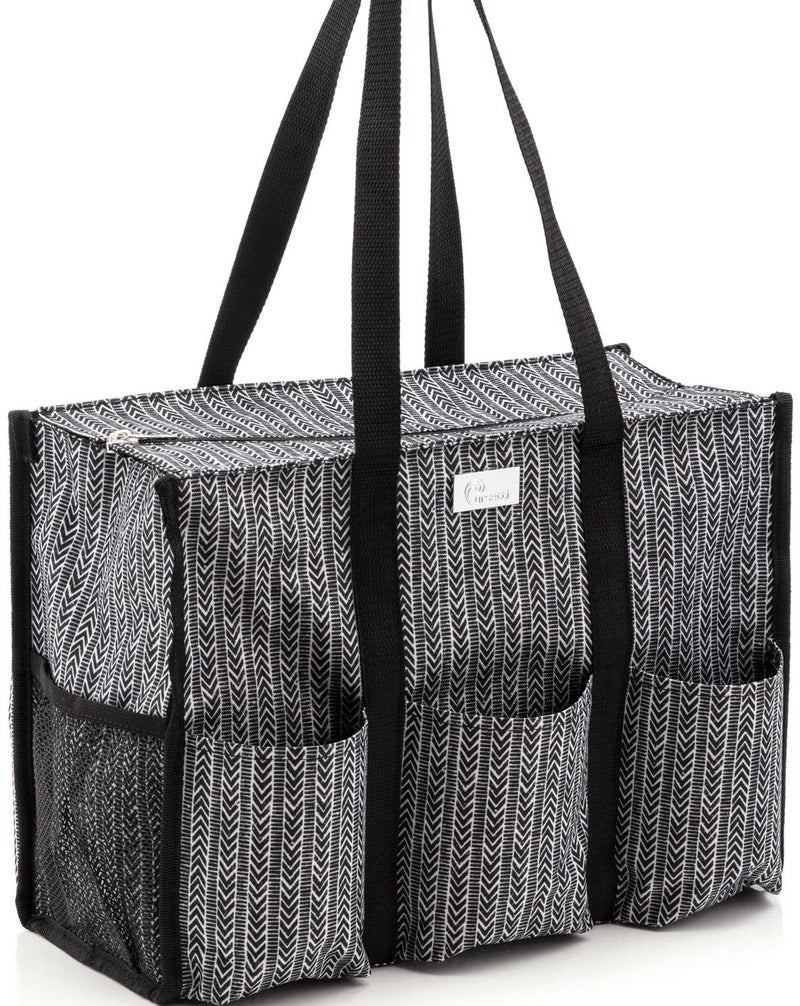 Pursetti Utility Tote with Pockets & Compartments - Perfect Nurse, Teacher & Work Bag (Herringbone Large) - Image 1
